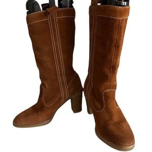 70s THROWBACK ZARA TAN SUEDE CHUNKY HEELED BOOT